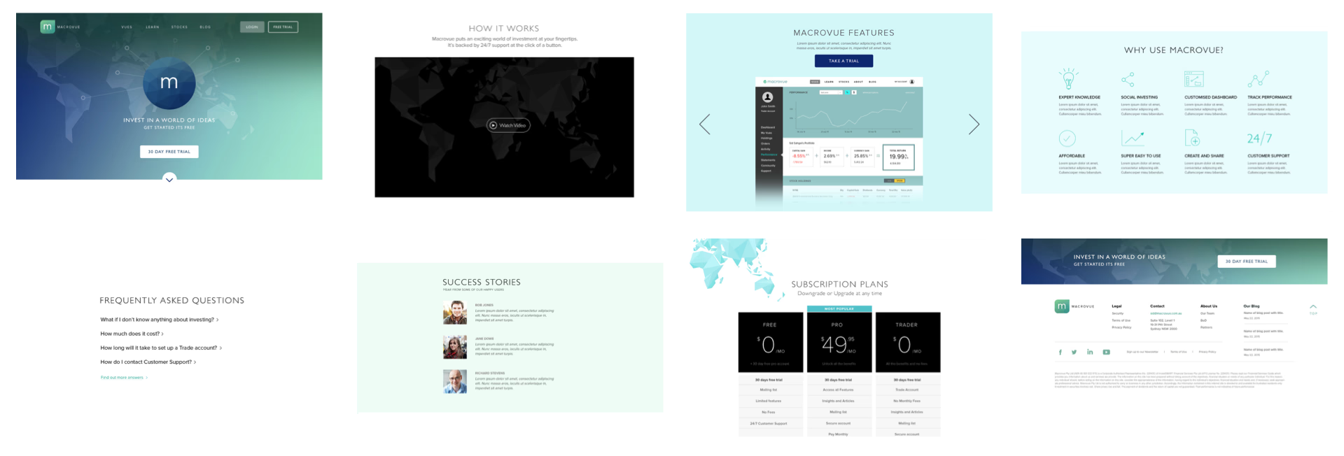 Additional visual design screens for the Macrovue website and mobile app.