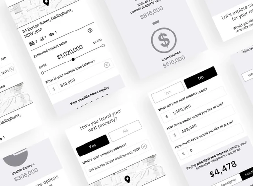 Wireframes mapping the full customer journey from A to B.