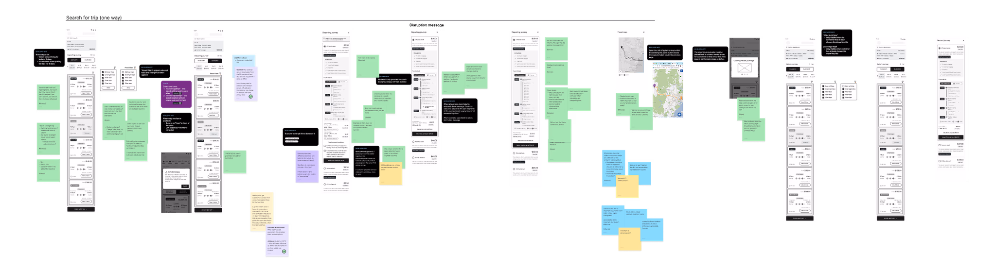Journey map and wireframes exploring the end-to-end regional booking flow.